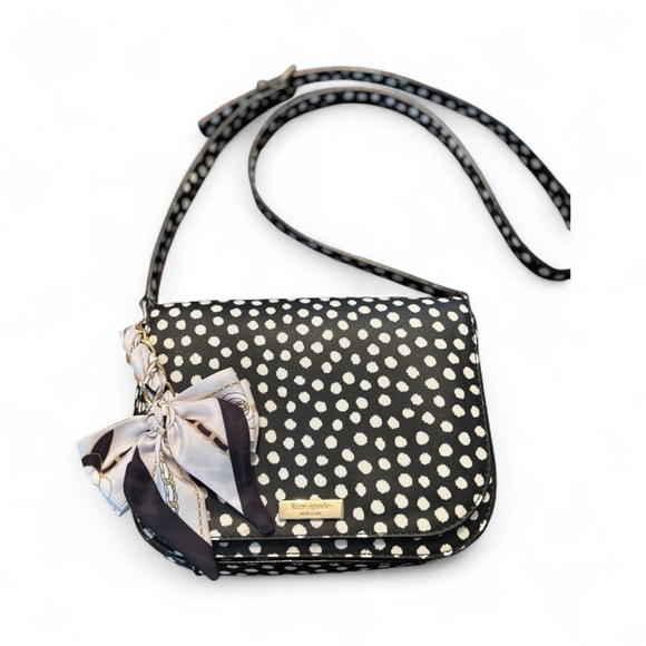 Kate Spade Black and White Dot Crossbody Bag with unbranded Bow purse charm - Picture 1 of 13